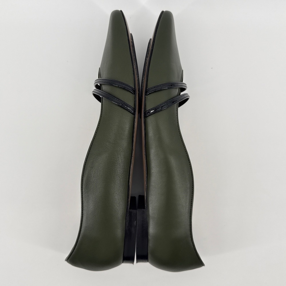 Lafayette 148 New York Kira Olive Green Leather Double Strap Flats Italy 40 - Picture 6 of 12